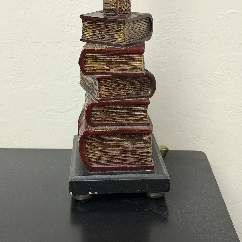 Vintage Lighting TYNDALE TABLE LAMP Palm Tree Solid Brass Stacked Antique Books